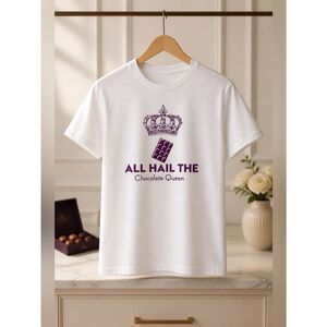 WHITE SHORT SLEEVE CUSTOM INK T-SHIRT “ALL HAIL THE CHOCOLATE QUEEN” in BROWN S
